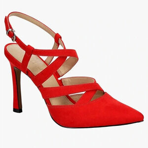 XAPPEAL Maren - Women's Strappy Closed Toe Pointed Pump with Ankle Strap Red